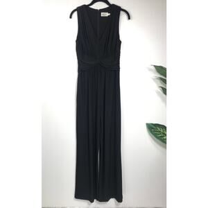 Eliza J Ruched Waist V Neck Sleeveless Wide Leg Jumpsuit Black Womens S Cocktail